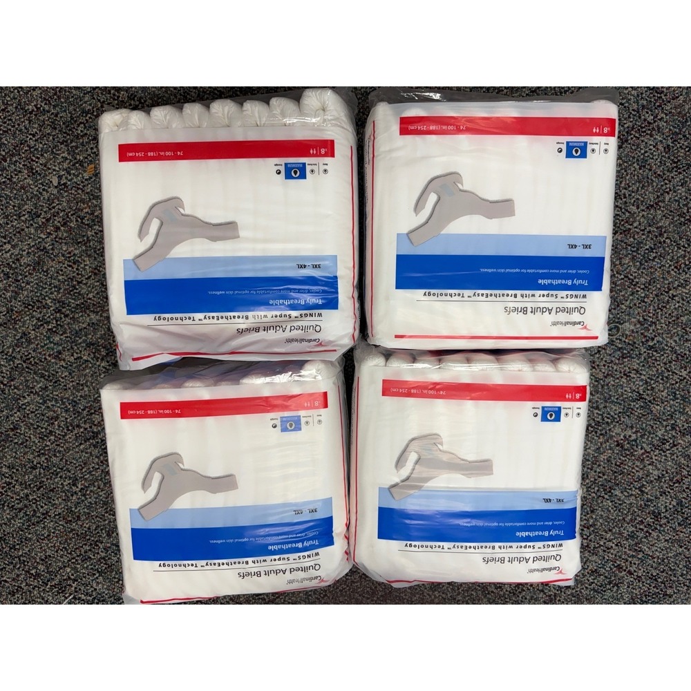 Cardinal Health WINGS Super Quilted Adult Briefs 3XL 4XL Bariatric 4 Packs of 8